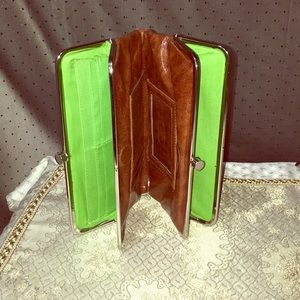 Double Kiss Lock Faux Brown Leather XL Wallet ~VGC